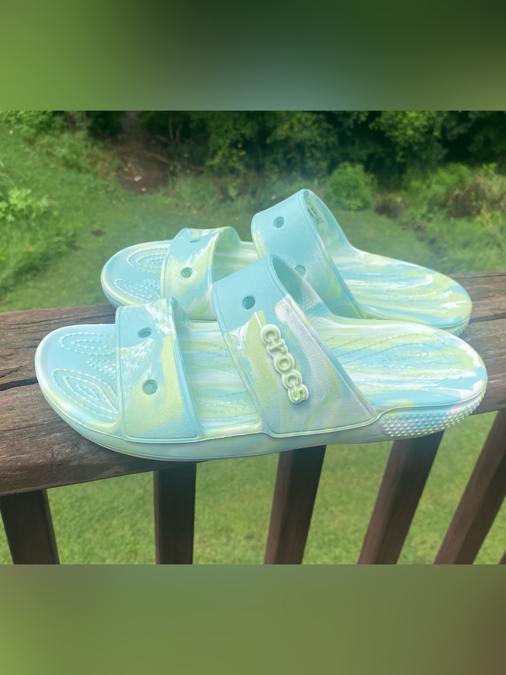 Marbled CROC Slides Green Blue White
